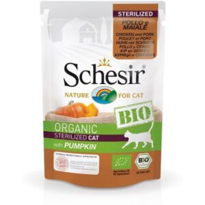 Schesir Cat BIO Organic Sterilized Piletina i Svinjetina sa Bundevom - 12x85 g